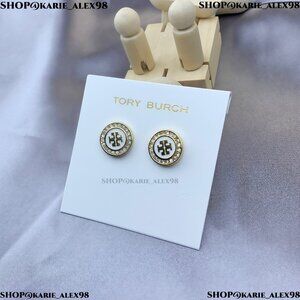 Tory Burch Kira Enamel Stud Earrings in White